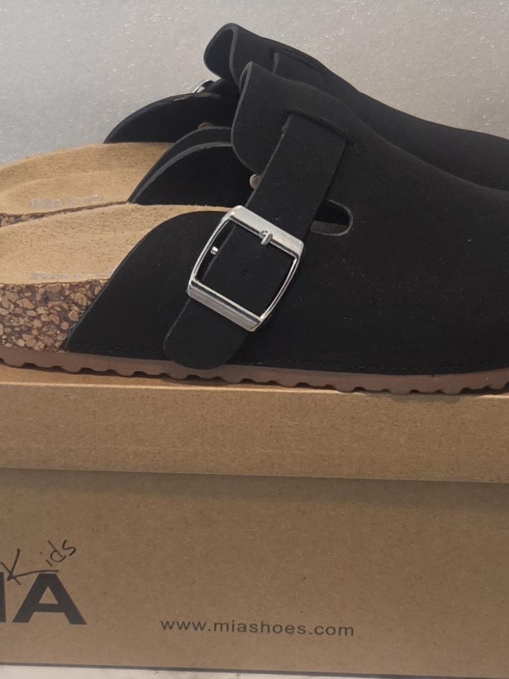 MIA Black Suede Slide Clog with Buckle